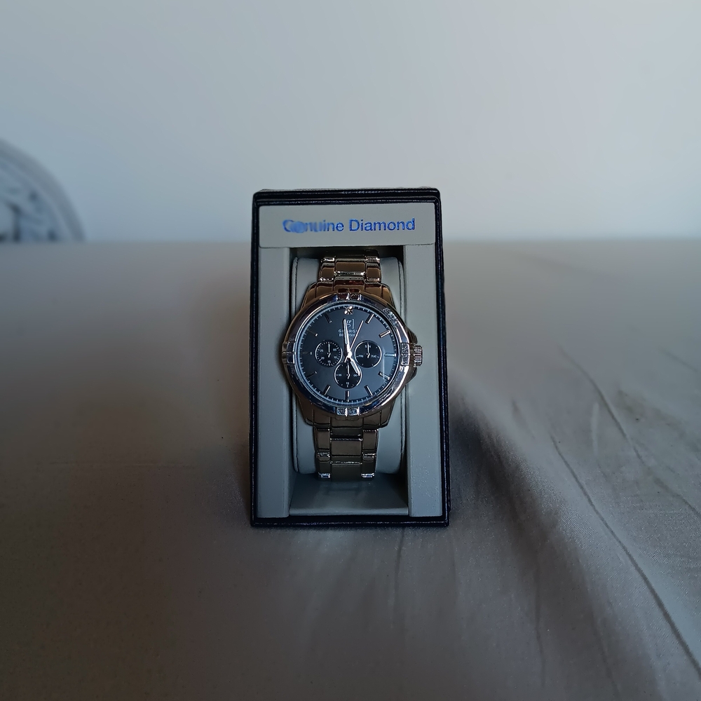 Men's Silver Watch with Black Dial
